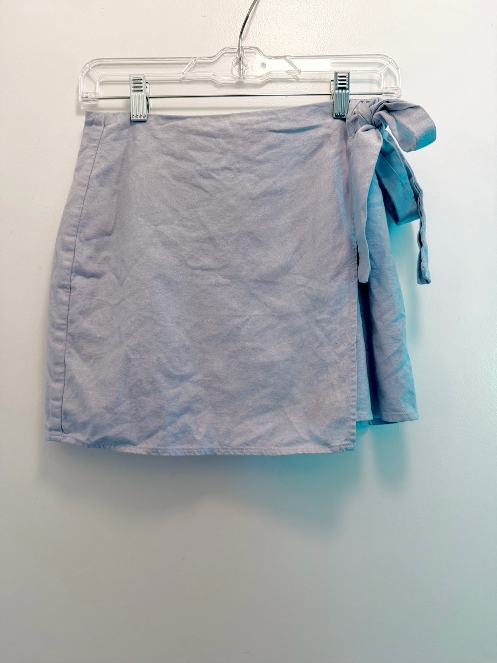 Forever 21 Pastel Lavender Faux Wrap Linen Mini Skirt with Side Tie Size 2